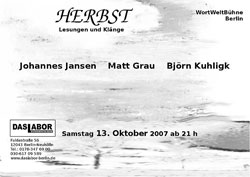 HERBST - Lesungen und Klnge mit Johannes Jansen, Matt Grau, Bjrn Kuhligk